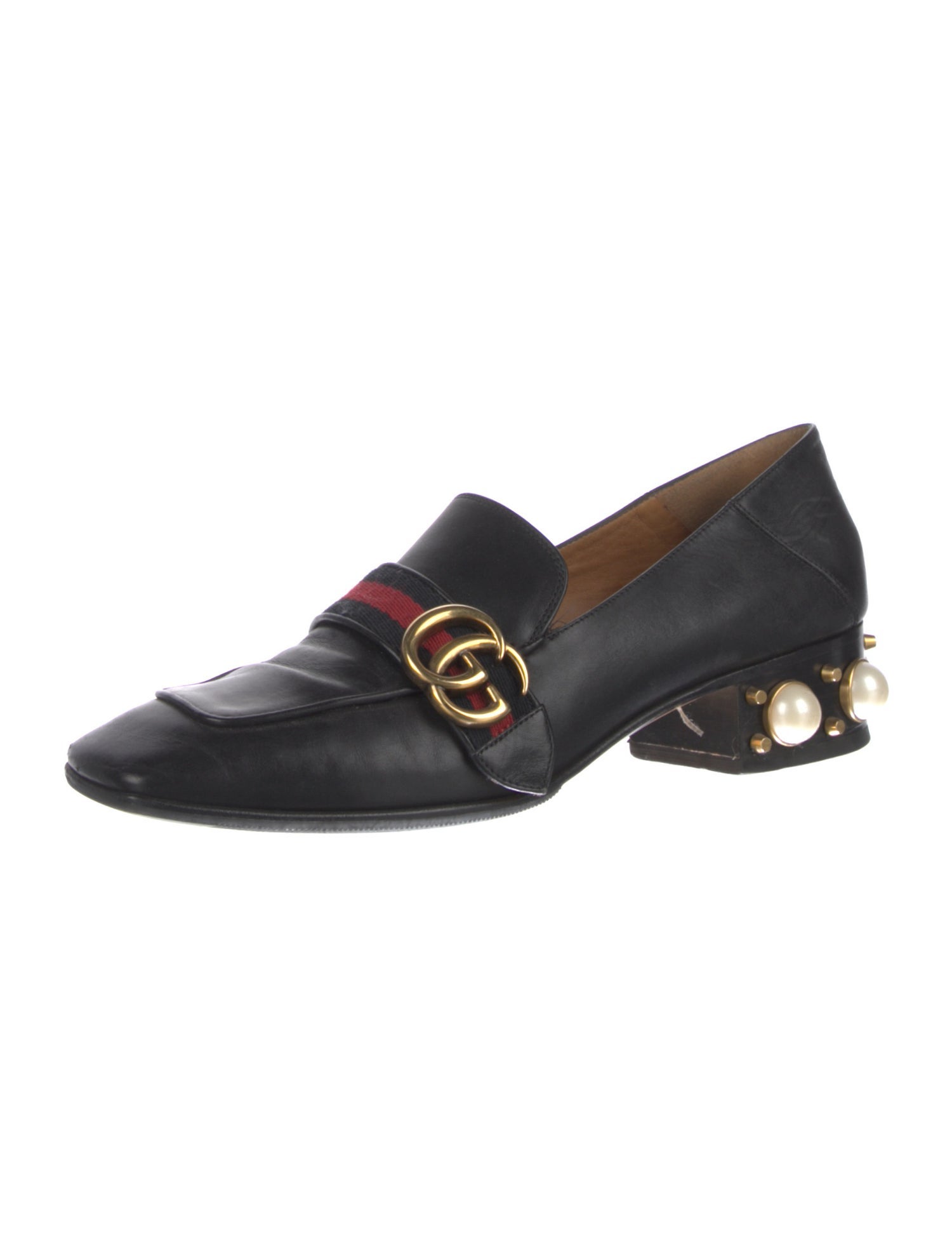 Gucci Faux Pearl Accents Leather Pumps